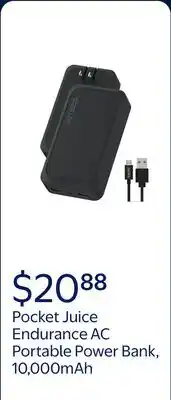 Walmart Pocket Juice Endurance AC 10,000mAh, Portable Power Bank Charger with Built-in Wall Plug, Black offer