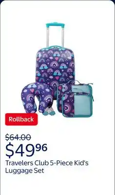 Walmart Travelers Club 5-Piece Kid's Hard-Side Luggage Set with 18 Spinner Rolling Carry-on- Rainbow offer