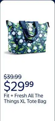 Walmart Fit + Fresh All The Things XL Tote Bag, Travel & Overnight Bag, Blue Floral offer