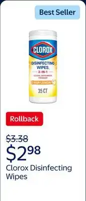 Walmart Clorox Disinfecting Wipes Bleach Free Cleaner Crisp Lemon offer