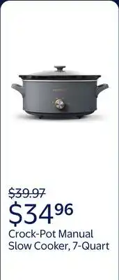 Walmart Crock-Pot Manual 7-Quart Slow Cooker, Mussel Grey offer