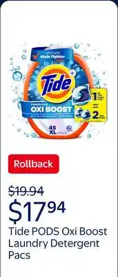 Walmart Tide PODS Laundry Detergent Pacs, Oxi Boost Power PODS with Stain Remover and Oxi Power offer