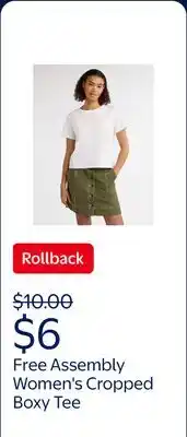 Walmart Free Assembly Women's and Women's Plus Cotton Cropped Boxy Tee with Short Sleeve offer