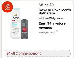 Walgreens Dove or Dove Men's Bath Care offer