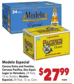 Vallarta Supermarkets Modelo Especial Corona Extra and Familiar, Cerveza Pacifico, Dos Equis Lager or Heineken offer