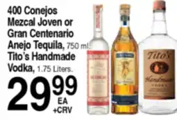 Superior Grocers 400 Conejos Mezcal Joven or Gran Centenario Anejo Tequila, 750 ml. Tito's Handmade Vodka offer