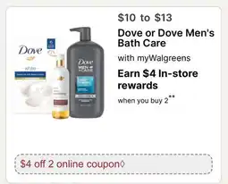 Walgreens Dove or Dove Men's Bath Care offer