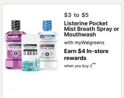 Walgreens Listerine Pocket Mist Breath Spray or Mouthwash offer