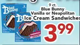 Eurofresh Market Blue Bunny Vanilla or Neapolitan Ice Cream Sandwiches offer