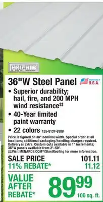 Menards 36W Steel Panel offer