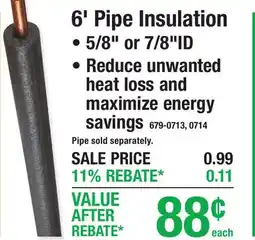 Menards 6' Pipe Insulation offer