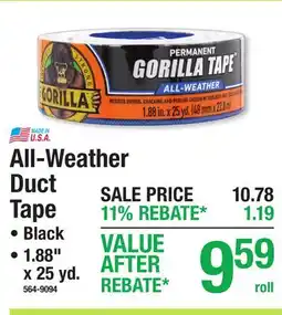 Menards Gorilla All-Weather Duct Tape offer