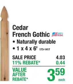 Menards Cedar French Gothic offer
