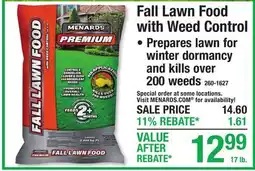 Menards Fall Lawn Food with Weed Control offer