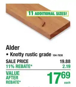 Menards Alder HARDWOOD BOARDS offer