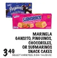 Foodarama Marinela Gansito, Pinguinos, Chocoroles, or Submarinos Snack Cakes offer