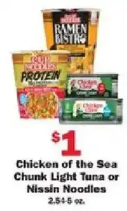 Schnucks Chicken of the Sea Chunk Light Tuna or Nissin Noodles offer