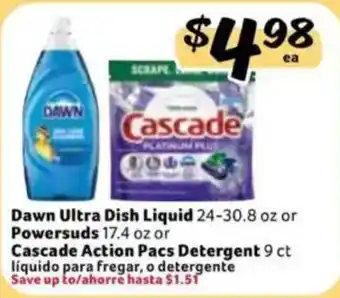 Dawn Ultra Dish Liquid or Powersuds or Cascade Action Pacs Detergent