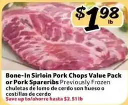 Fresco y Más Bone-In Sirloin Pork Chops Value Pack or Pork Spareribs offer