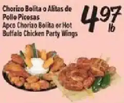 Fiesta Mart Apco chorizo bolita or hot buffalo chicken party wings offer