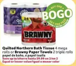 Fresco y Más Quilted Northern Bath Tissue or Brawny Paper Towels offer