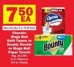 Schnucks Charmin Mega Roll Bath Tissue or Bounty Double or Mega Roll Paper Towels offer
