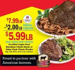 Schnucks Athens Steak Certified Angus Beef Boneless Chuck Roast or Value Pack Chuck Steaks offer