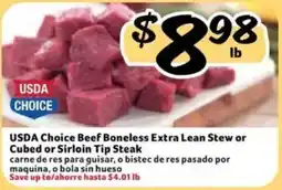 Fresco y Más Usda choice beef boneless extra lean stew or cubed or sirloin tip steak offer