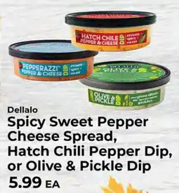 Sunset Foods Dellalo Spicy Sweet Pepper Cheese Spread, Hatch Chili Pepper Dip, or Olive & Pickle Dip offer