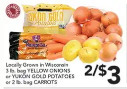 Pete's Fresh Market Locally Grown in Wisconsin 3 lb. bag YELLOW ONIONS or YUKON GOLD POTATOES or 2 lb. bag CARROTS offer