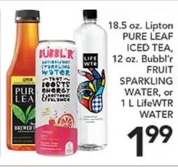 Pete's Fresh Market 18.5 oz. Lipton PURE LEAF ICED TEA, 12 oz. Bubbl'r FRUIT SPARKLING WATER, or 1 L LifeWTR WATER offer