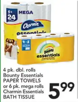 Pete's Fresh Market 4 pk. dbl. rolls Bounty Essentials PAPER TOWELS or 6 pk. mega rolls Charmin Essentials BATH TISSUE offer