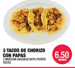 Carnicerias Jimenez 3 TACOS DE CHORIZO CON PAPAS offer