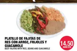 Carnicerias Jimenez PLATILLO DE FAJITAS DE RES CON ARROZ, FRIJUELES Y GUACAMOLE offer