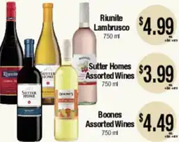 Big Saver Foods Sutter Homes Assorted Wines, Boones Assorted Wines, Riunite Lambrusco offer