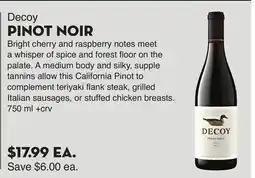 Bristol Farms Decoy PINOT NOIR offer