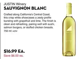 Bristol Farms JUSTIN Winery SAUVIGNON BLANC offer