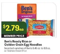 Raley's Ben's Ready Rice or Golden Grain Egg Noodles offer