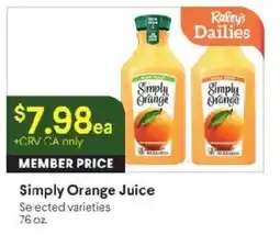 Raley's Simply Orange Juice offer