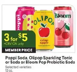Raley's Poppi Soda, Olipop Sparkling Tonic or Soda or Bloom Pop Prebiotic Soda offer