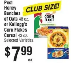 Smart & Final Post Honey Bunches of Oats or Kellogg's Corn Flakes Cereal offer