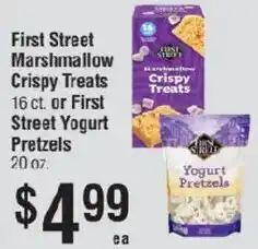 Smart & Final First Street Marshmallow Crispy Treats or First Street Yogurt Pretzels offer