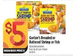 Raley's Gorton's Breaded or Battered Shrimp or Fish offer