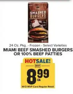 Food Lion Miami beef smashed burgers or 100% beef patties offer
