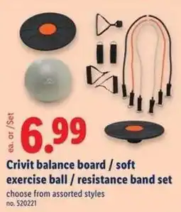 Lidl Crivit balance board / soft exercise ball / resistance band set offer