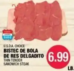 Carnicerias Jimenez U.S.D.A. Choice Bistec de Bola de Res Delgadito offer