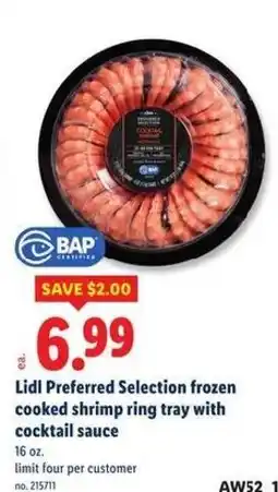 Lidl Lidl preferred selection frozen cooked shrimp ring tray with cocktail sauce offer