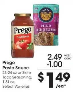 Fred Meyer Prego Pasta Sauce or Sieite Taco Seasoning offer