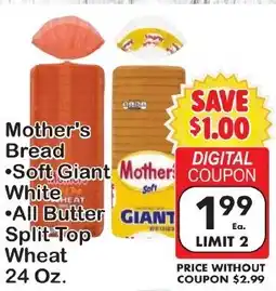 Fairplay Mother's bread soft giant white all butter split top wheat offer