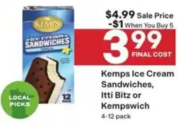Coborn's Kemps Ice Cream Sandwiches, Itti Bitz or Kempswick offer